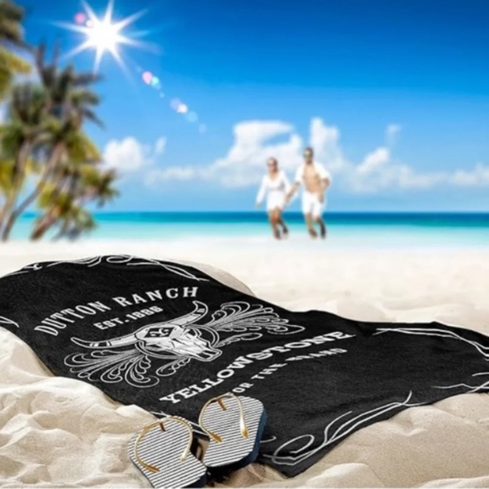 🆕 Yellowstone Dutton Ranch Whiskey Label Beach Towel